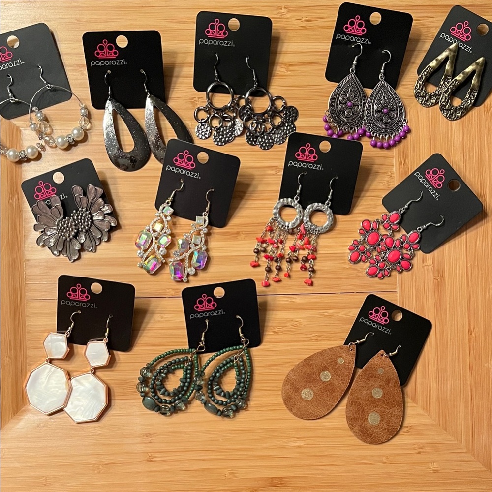 Paparazzi Earrings Set - Silver, Pink, Brown, Green